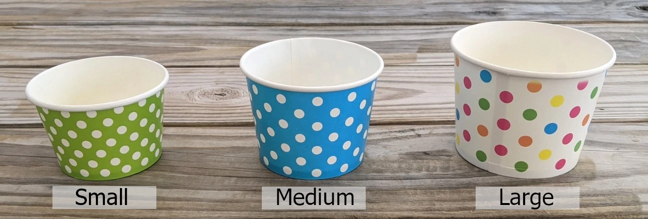 Picture showing sizes of Shaved Ice Cups